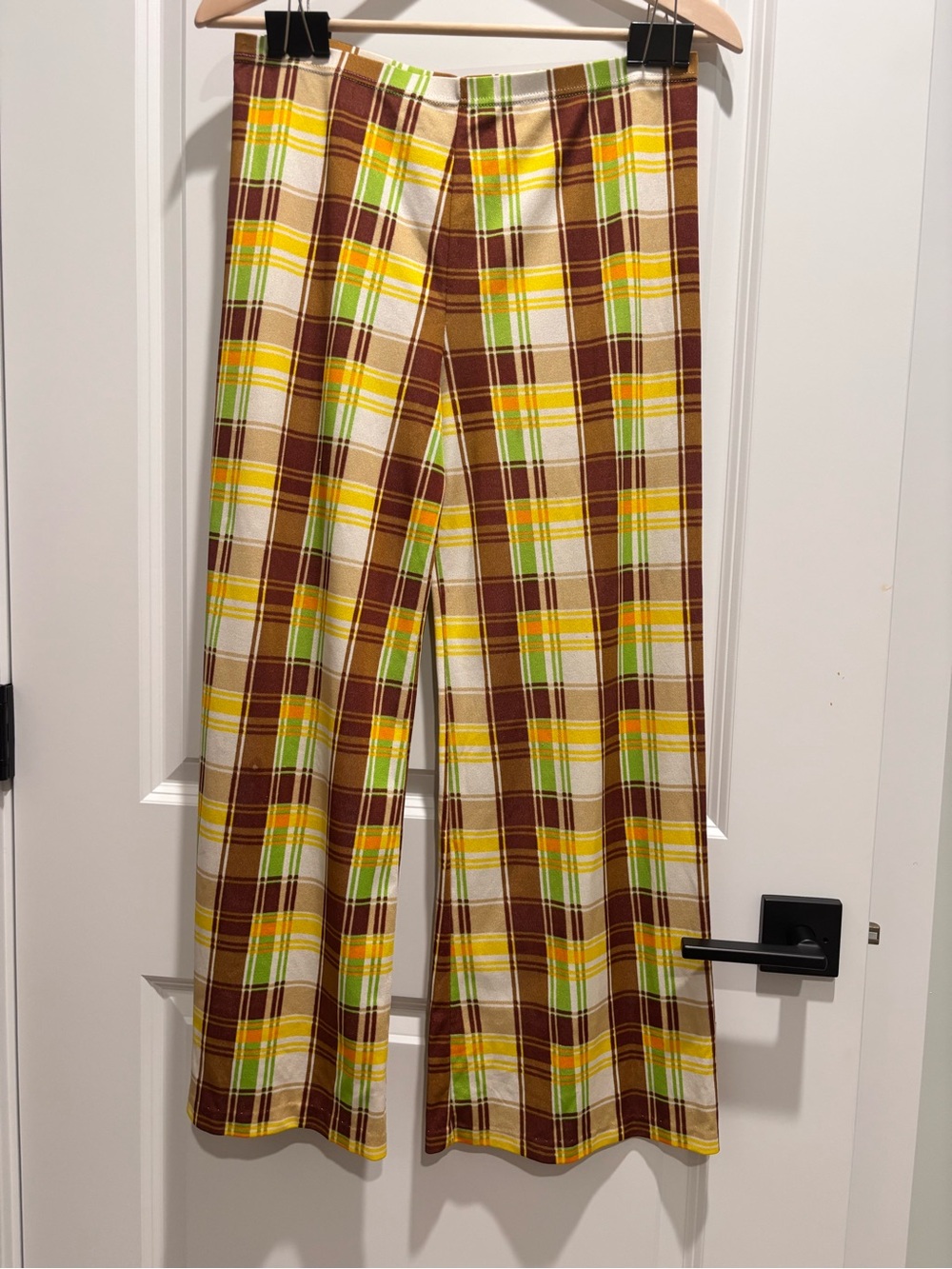 Vintage made in France 70’s Plaid Wide-Leg Pants in Brown, Yellow, Cream & Green - Picture 1 of 9